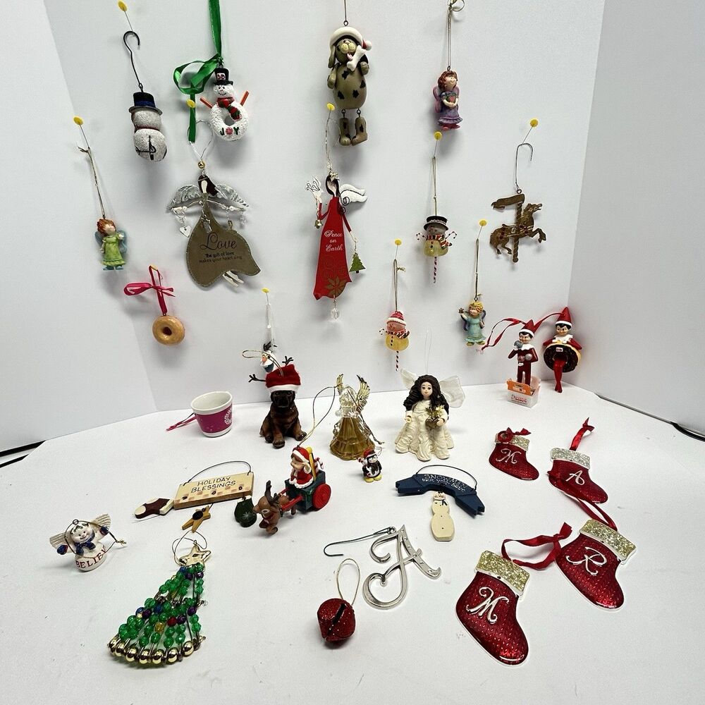Huge 31 Pc Christmas Ornament Lot Enesco Angel Snowman Dunkin Stocking Figurines